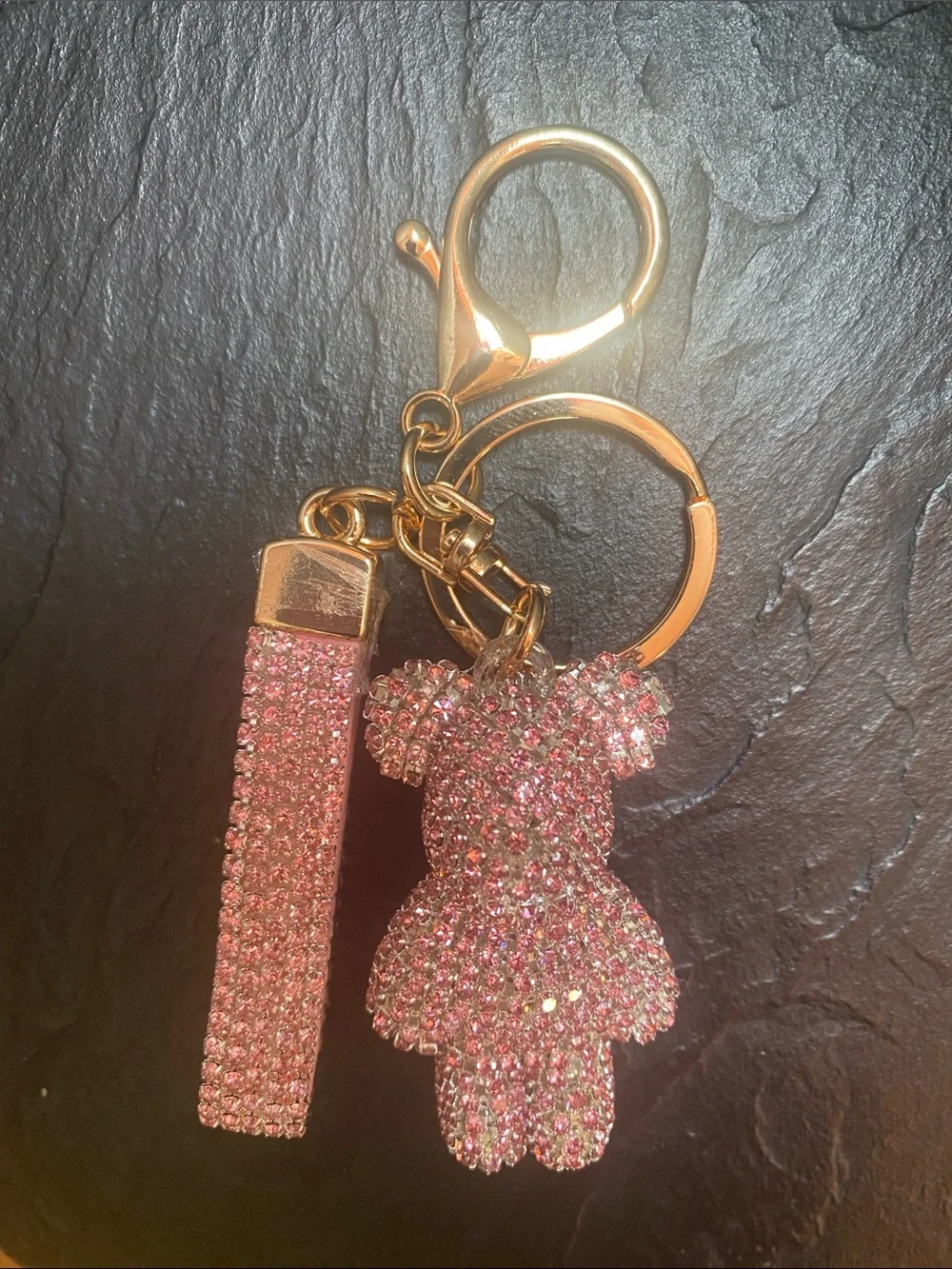 Pink Crystal Teddy Bear Keychain Wristlet - Sparkling Accessory